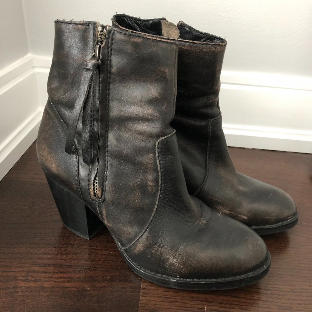 Aldo Distressed Leather Heeled Booties
